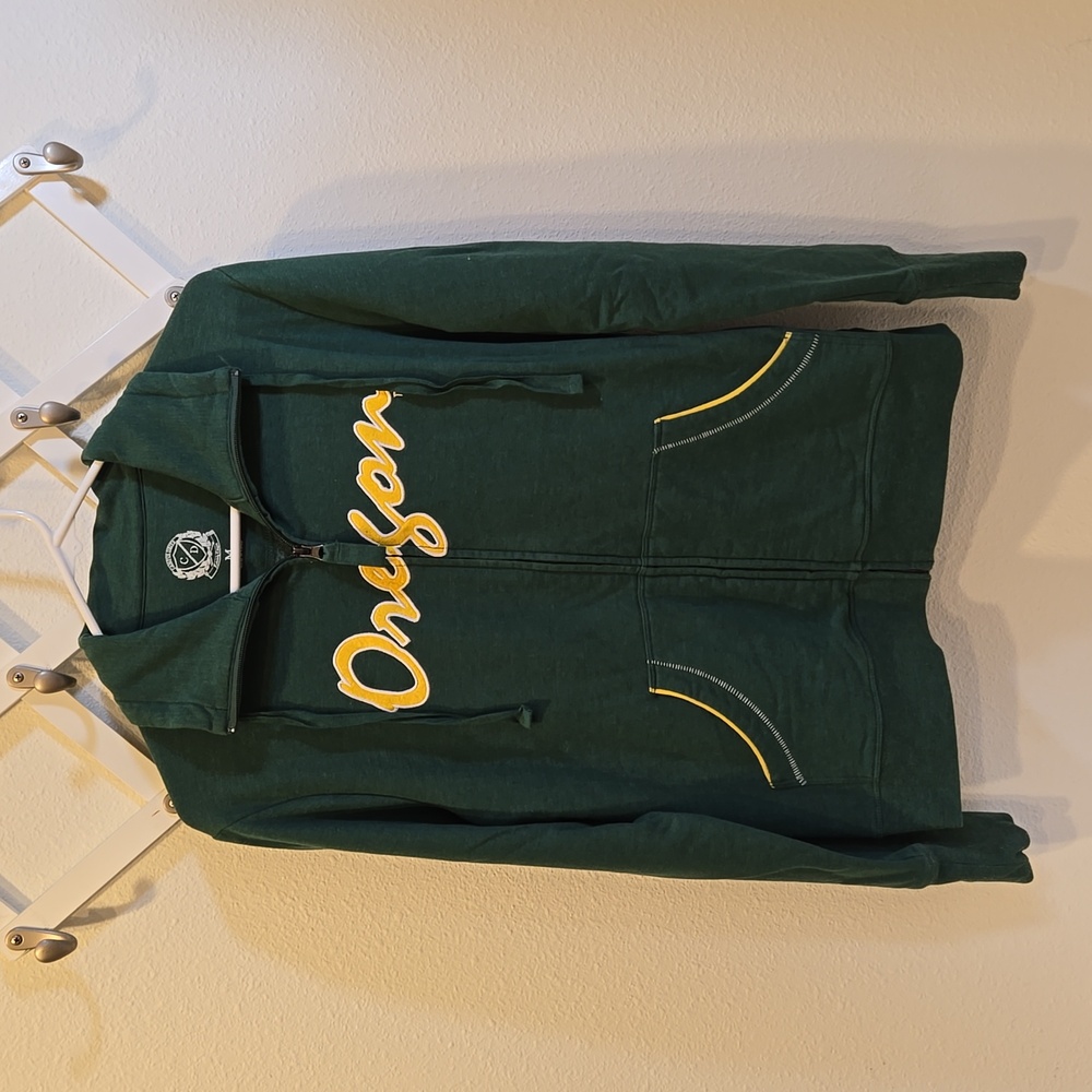 Oregon Zip Up Sweatshirt Size Medium Green and Yellow